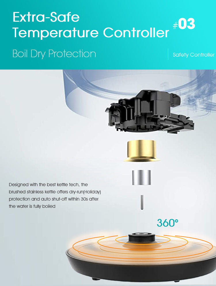 Factory Direct Sale Electric Tea Kettle, Water Boiler & Heater, 1.8 Liter, Cordless Serving, 1500 Watts for Fast Boiling, Auto-Shutoff and Boil-Dry Protection, Stainless Steel 