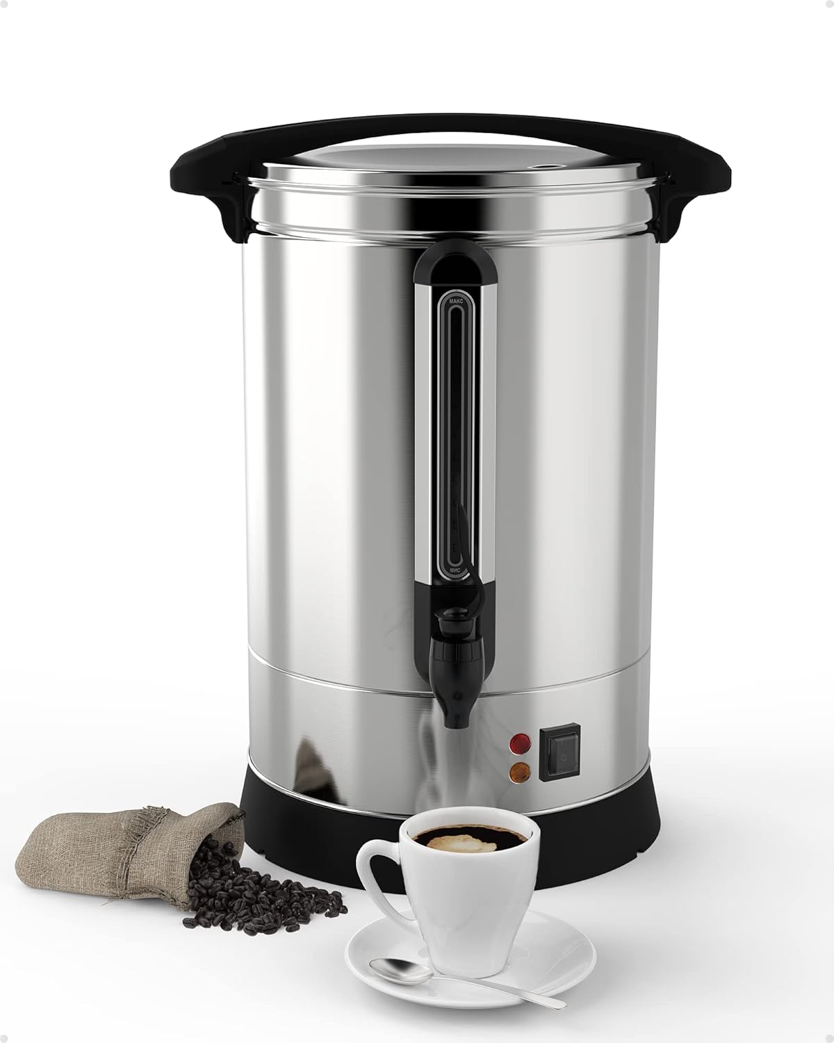 100 Cup Commercial Coffee Urn - 14L Large Capacity Stainless Steel Coffee Maker, Fast Brew/Rapid Extraction with Automatic Temperature Control & Faucet, Food-Grade 304 Hot Coffee/Hot Water Dispenser