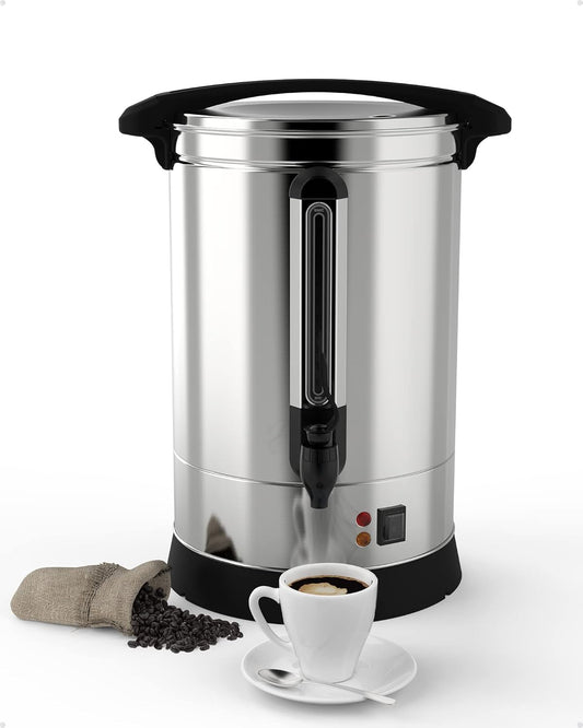 100 Cup Commercial Coffee Urn - 14L Large Capacity Stainless Steel Coffee Maker, Fast Brew/Rapid Extraction with Automatic Temperature Control & Faucet, Food-Grade 304 Hot Coffee/Hot Water Dispenser