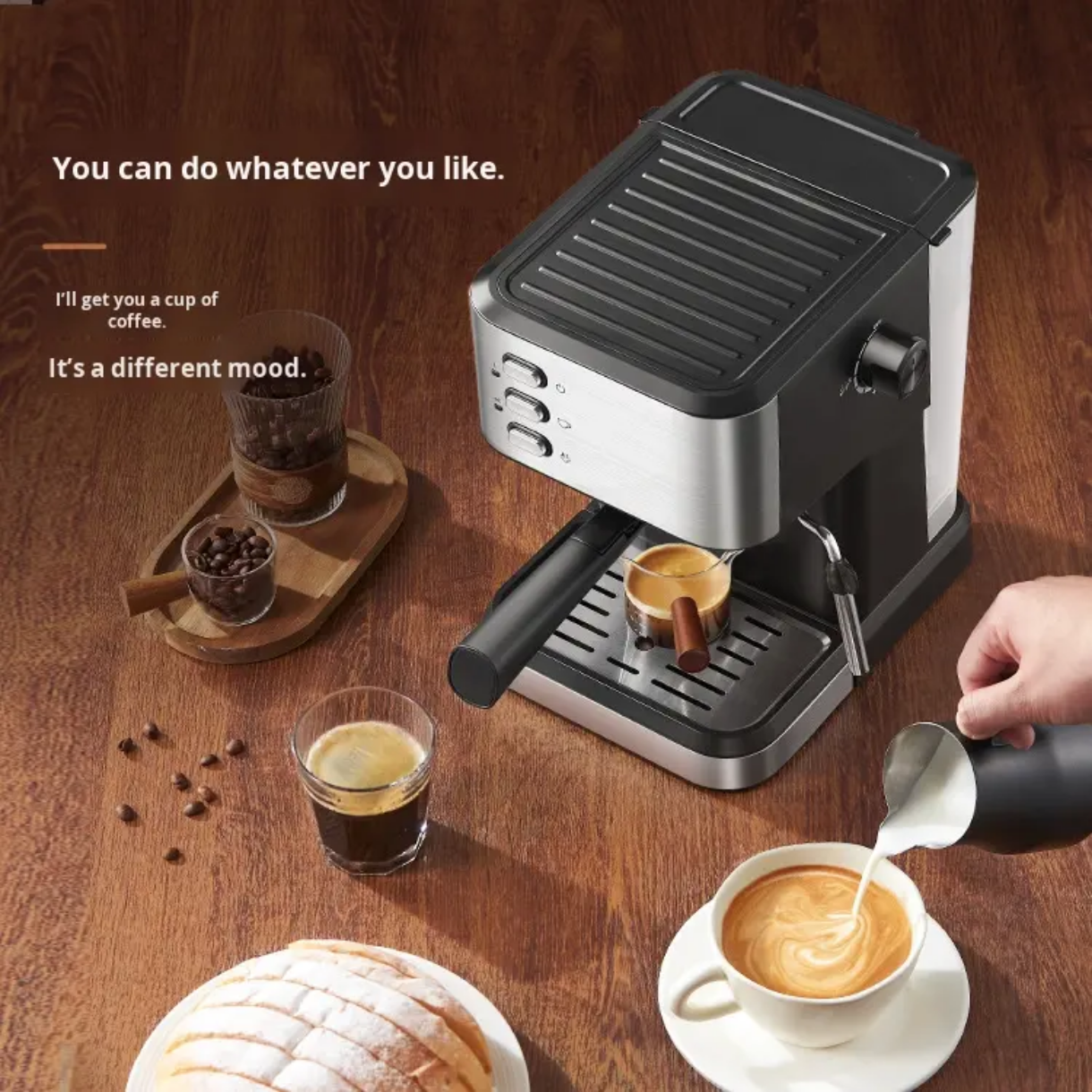 110V Expresso Coffee Maker 1.5L Cappuccino Machine 20bar Italian Espresso Coffee Maker with Steam