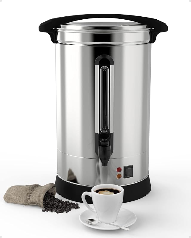 100 Cup Commercial Coffee Urn - 14L Large Capacity Stainless Steel Coffee Maker, Fast Brew/Rapid Extraction with Automatic Temperature Control & Faucet, Food-Grade 304 Hot Coffee/Hot Water Dispenser